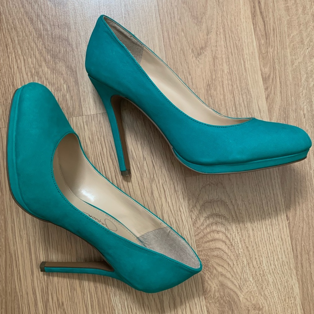 Jessica Simpson teal suede heels